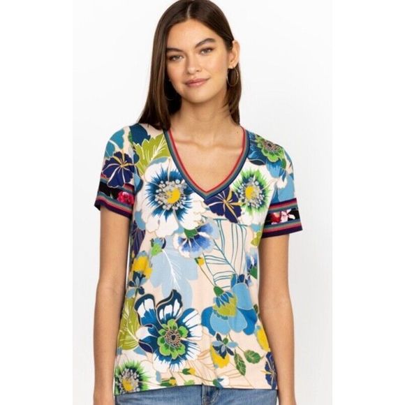 Johnny Was Tops - NWOT Johnny Was Jenn Favorite Floral Short Sleeve V-Neck T-Shirt Top XL T11423-2